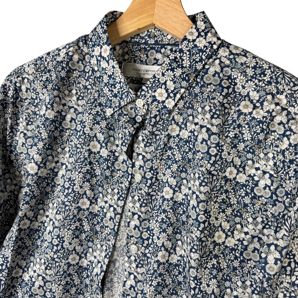 Contemporaine Simons Liberty Fabrics Blue Floral Cotton Long Sleeve Tunic Shirt
